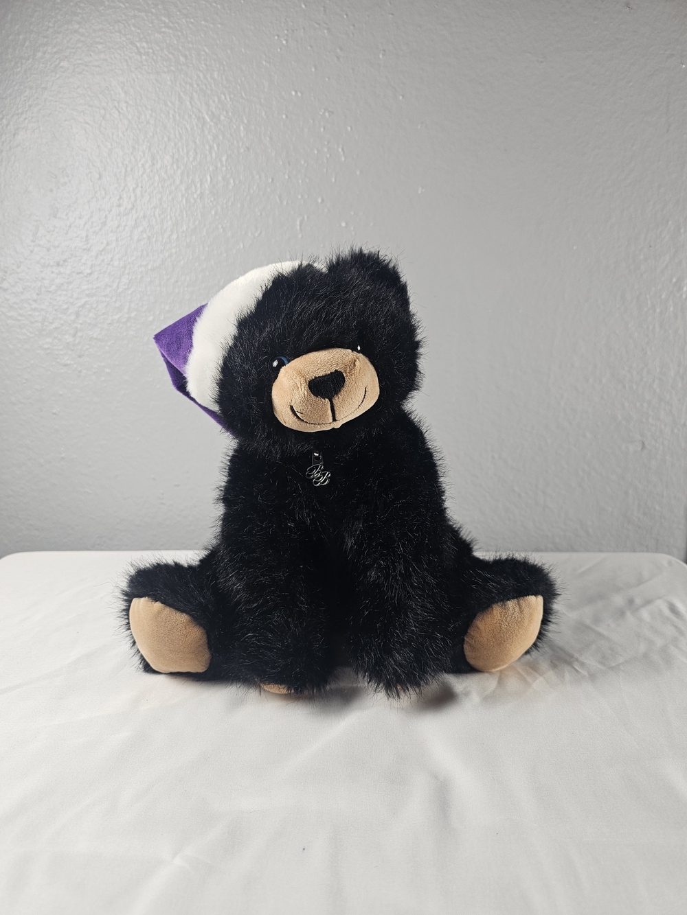 Ben Bridge "Benny Bear" Plush Christmas Jewelry Zip Pouch 9in Tall Purple Hat